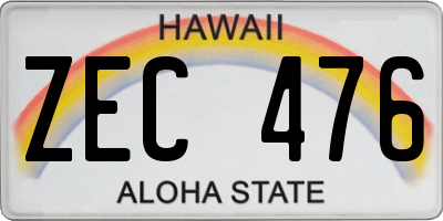 HI license plate ZEC476