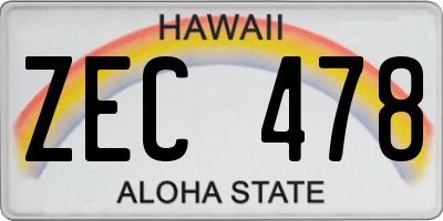 HI license plate ZEC478
