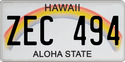 HI license plate ZEC494