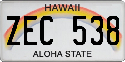 HI license plate ZEC538
