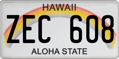 HI license plate ZEC608
