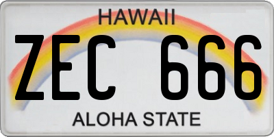HI license plate ZEC666