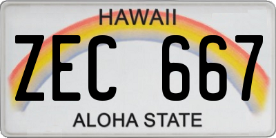 HI license plate ZEC667