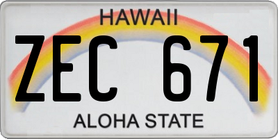 HI license plate ZEC671