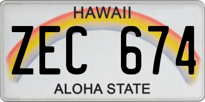 HI license plate ZEC674