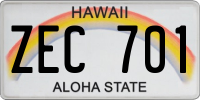 HI license plate ZEC701