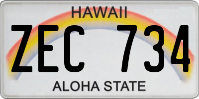 HI license plate ZEC734