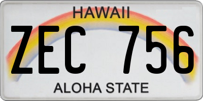 HI license plate ZEC756