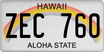 HI license plate ZEC760