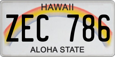 HI license plate ZEC786