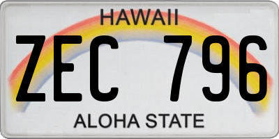 HI license plate ZEC796