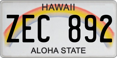 HI license plate ZEC892