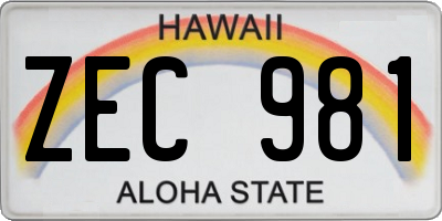 HI license plate ZEC981