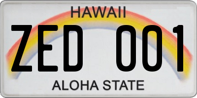 HI license plate ZED001