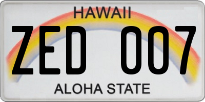 HI license plate ZED007