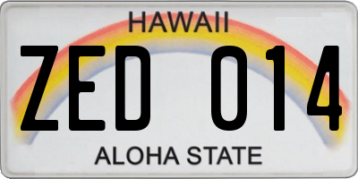 HI license plate ZED014