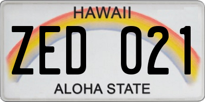 HI license plate ZED021
