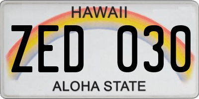 HI license plate ZED030