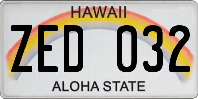 HI license plate ZED032