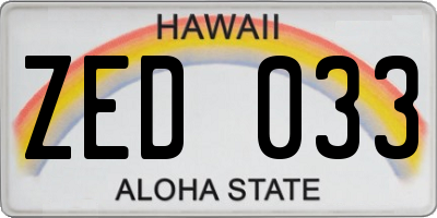 HI license plate ZED033