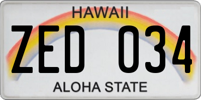 HI license plate ZED034