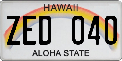HI license plate ZED040