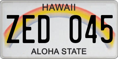HI license plate ZED045