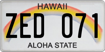 HI license plate ZED071