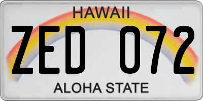 HI license plate ZED072