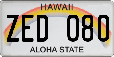 HI license plate ZED080