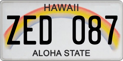 HI license plate ZED087