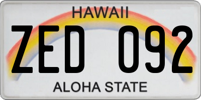 HI license plate ZED092
