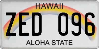 HI license plate ZED096