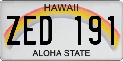 HI license plate ZED191
