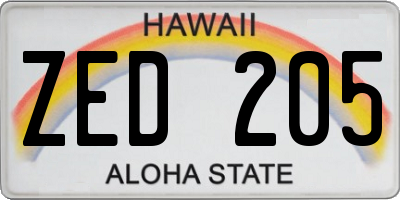 HI license plate ZED205