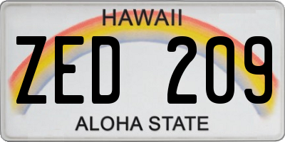 HI license plate ZED209