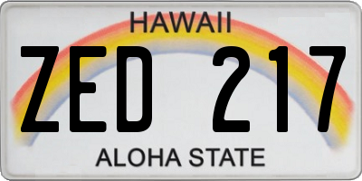 HI license plate ZED217