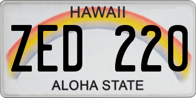 HI license plate ZED220