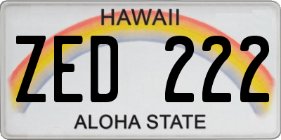 HI license plate ZED222