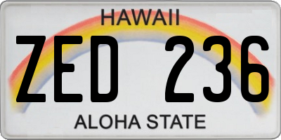 HI license plate ZED236