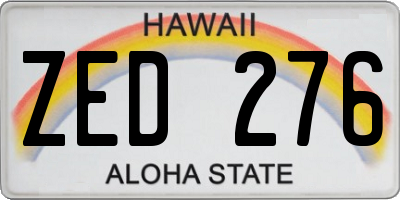 HI license plate ZED276