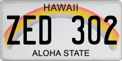 HI license plate ZED302