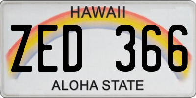 HI license plate ZED366
