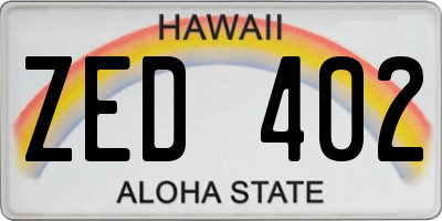 HI license plate ZED402