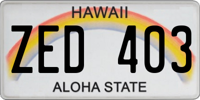 HI license plate ZED403