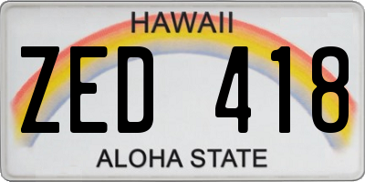 HI license plate ZED418