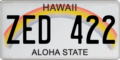 HI license plate ZED422