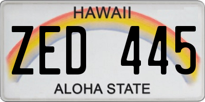 HI license plate ZED445