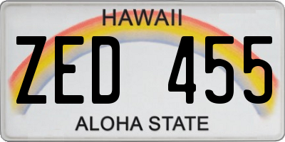 HI license plate ZED455