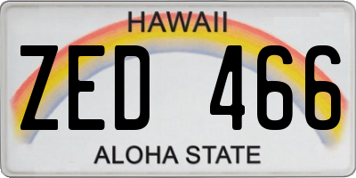 HI license plate ZED466
